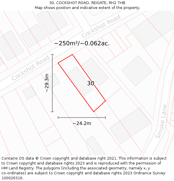 30, COCKSHOT ROAD, REIGATE, RH2 7HB: Plot and title map