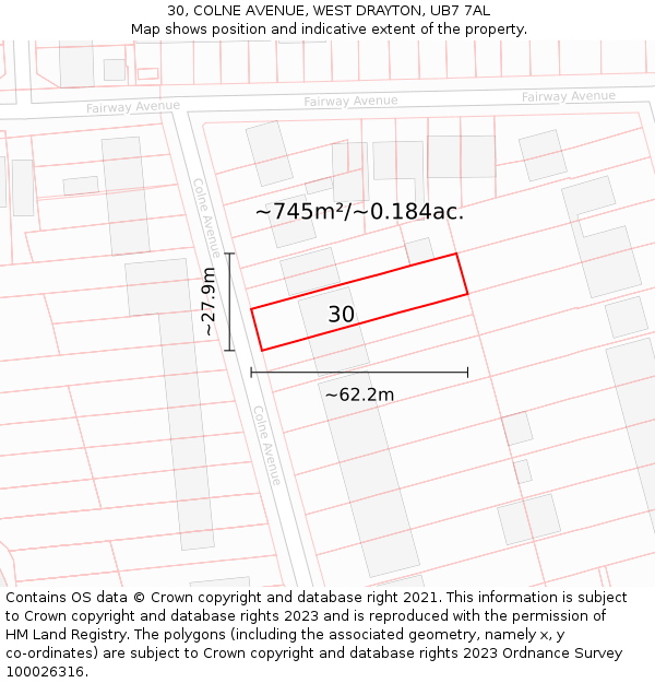 30, COLNE AVENUE, WEST DRAYTON, UB7 7AL: Plot and title map