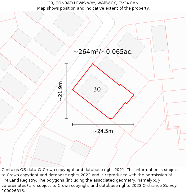 30, CONRAD LEWIS WAY, WARWICK, CV34 8AN: Plot and title map