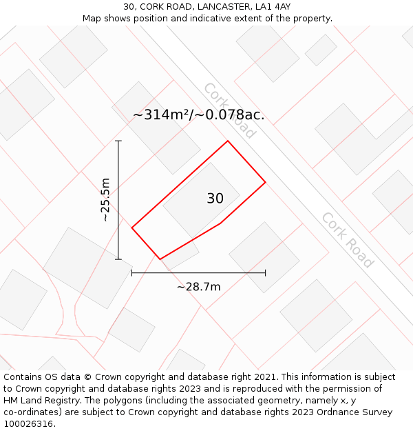 30, CORK ROAD, LANCASTER, LA1 4AY: Plot and title map