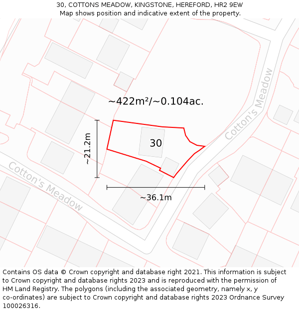 30, COTTONS MEADOW, KINGSTONE, HEREFORD, HR2 9EW: Plot and title map