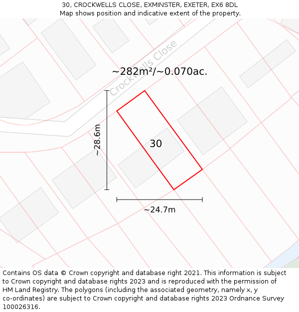 30, CROCKWELLS CLOSE, EXMINSTER, EXETER, EX6 8DL: Plot and title map