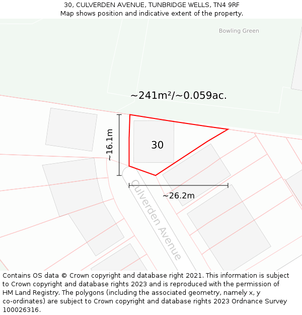 30, CULVERDEN AVENUE, TUNBRIDGE WELLS, TN4 9RF: Plot and title map