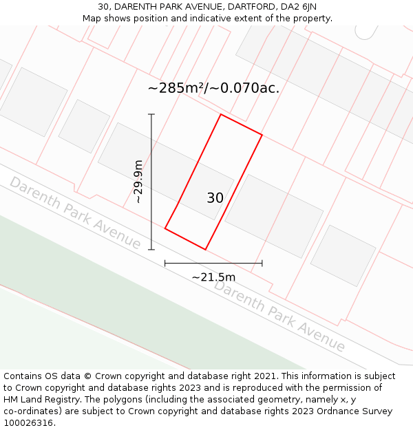 30, DARENTH PARK AVENUE, DARTFORD, DA2 6JN: Plot and title map