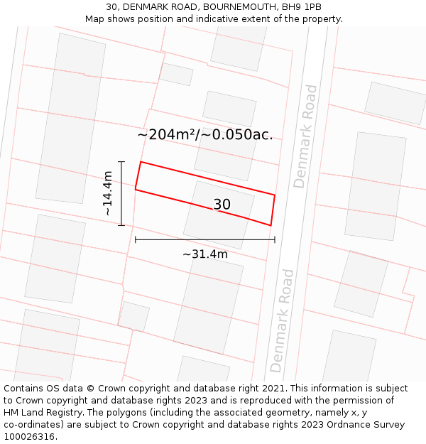 30, DENMARK ROAD, BOURNEMOUTH, BH9 1PB: Plot and title map