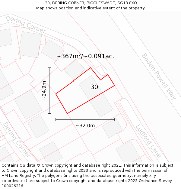 30, DERING CORNER, BIGGLESWADE, SG18 8XQ: Plot and title map