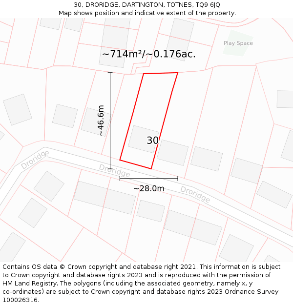 30, DRORIDGE, DARTINGTON, TOTNES, TQ9 6JQ: Plot and title map