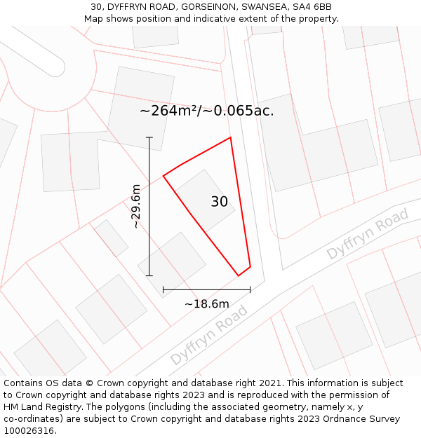 30, DYFFRYN ROAD, GORSEINON, SWANSEA, SA4 6BB: Plot and title map