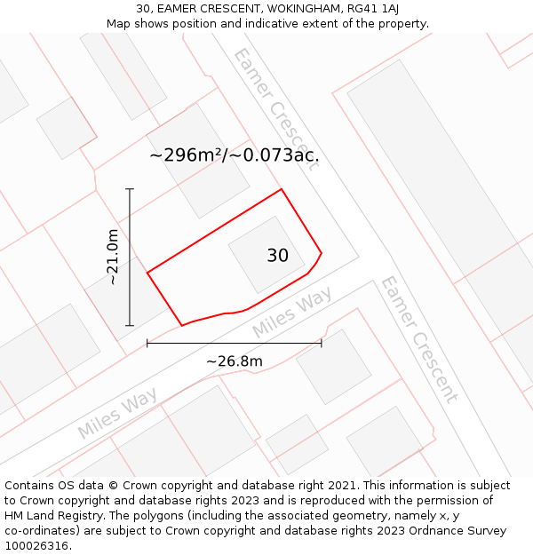 30, EAMER CRESCENT, WOKINGHAM, RG41 1AJ: Plot and title map