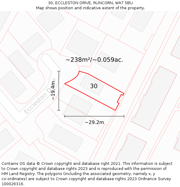 30, ECCLESTON DRIVE, RUNCORN, WA7 5BU: Plot and title map