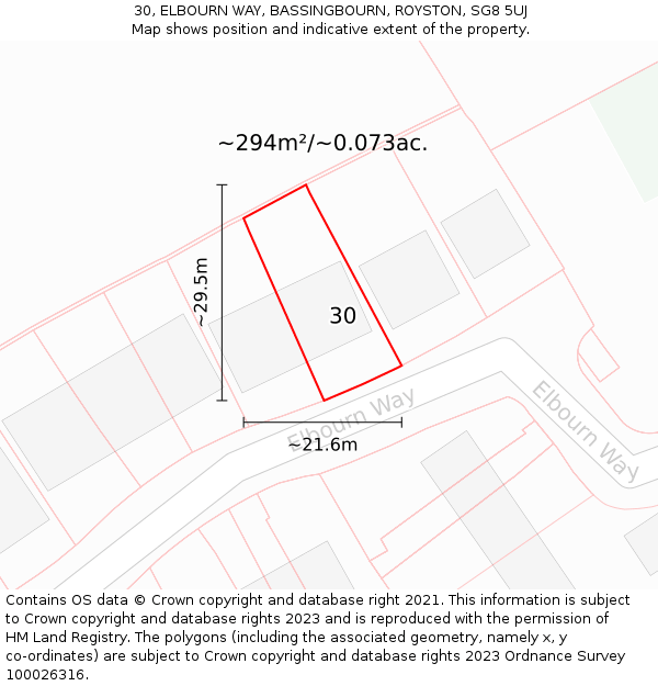 30, ELBOURN WAY, BASSINGBOURN, ROYSTON, SG8 5UJ: Plot and title map