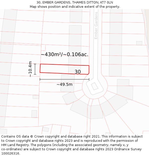 30, EMBER GARDENS, THAMES DITTON, KT7 0LN: Plot and title map