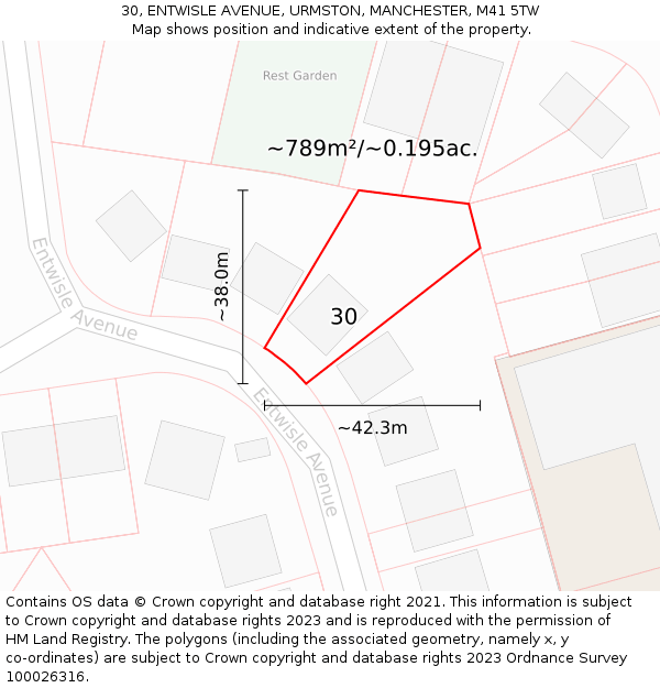 30, ENTWISLE AVENUE, URMSTON, MANCHESTER, M41 5TW: Plot and title map