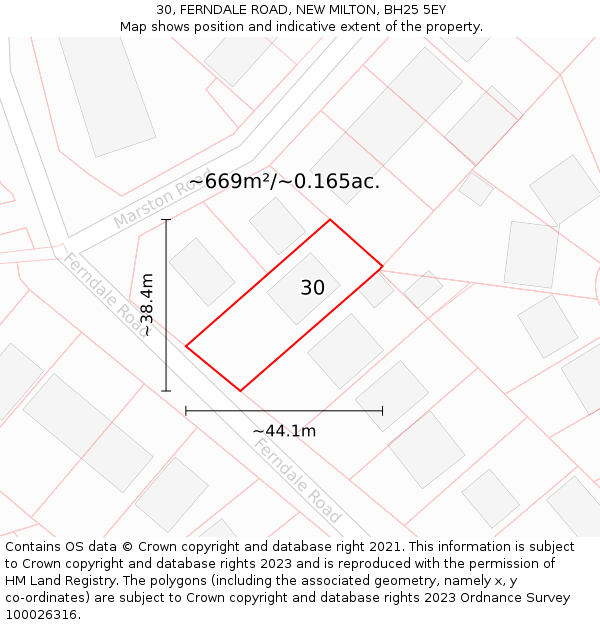 30, FERNDALE ROAD, NEW MILTON, BH25 5EY: Plot and title map