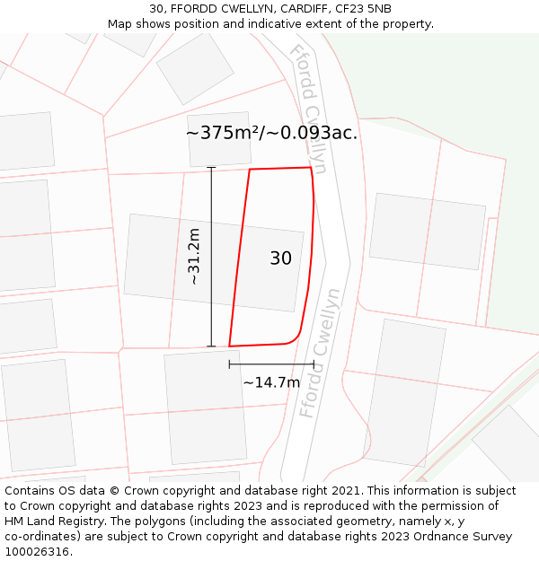 30, FFORDD CWELLYN, CARDIFF, CF23 5NB: Plot and title map