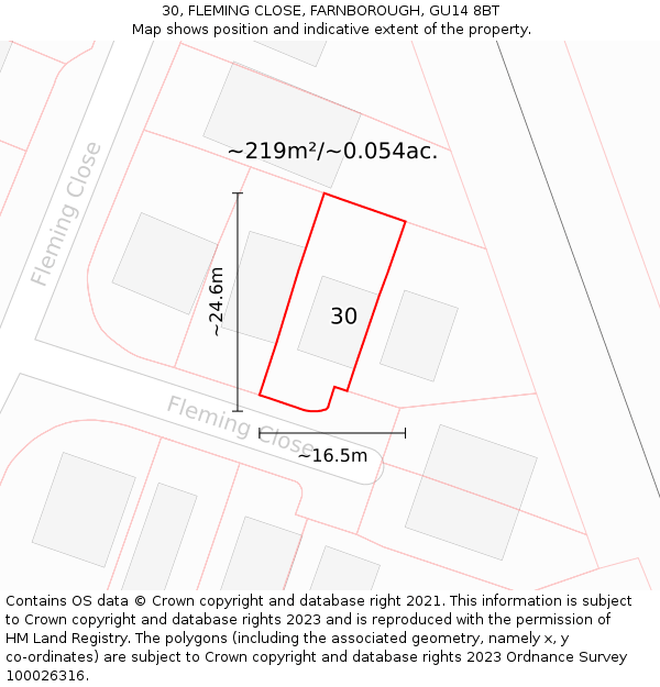 30, FLEMING CLOSE, FARNBOROUGH, GU14 8BT: Plot and title map