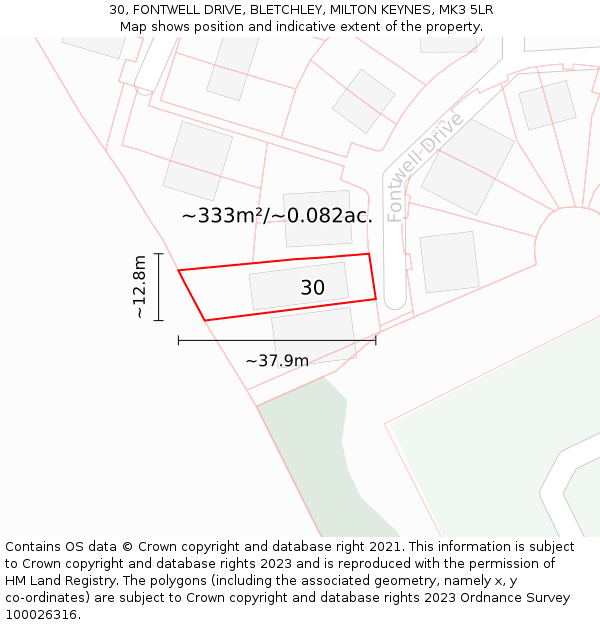 30, FONTWELL DRIVE, BLETCHLEY, MILTON KEYNES, MK3 5LR: Plot and title map