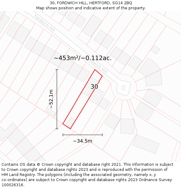 30, FORDWICH HILL, HERTFORD, SG14 2BQ: Plot and title map