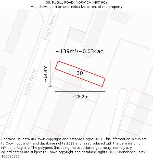 30, FUGILL ROAD, NORWICH, NR7 9QY: Plot and title map