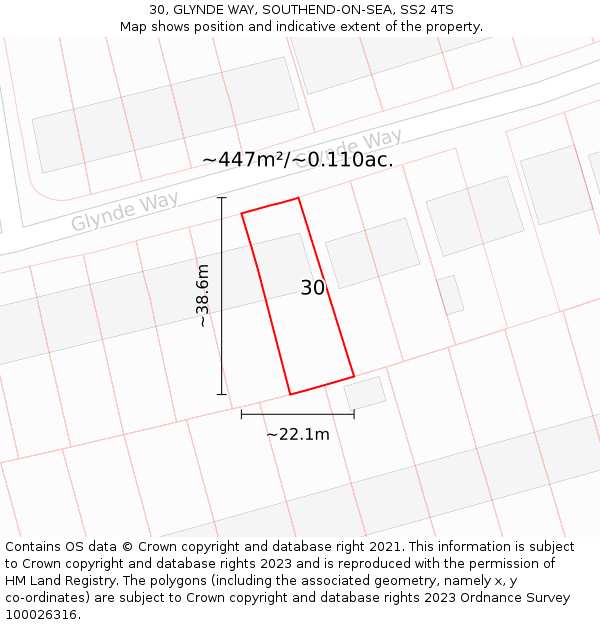 30, GLYNDE WAY, SOUTHEND-ON-SEA, SS2 4TS: Plot and title map