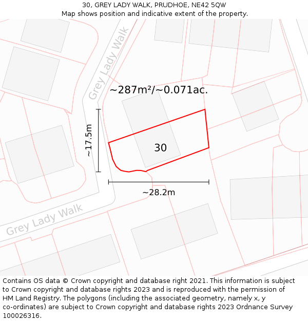 30, GREY LADY WALK, PRUDHOE, NE42 5QW: Plot and title map