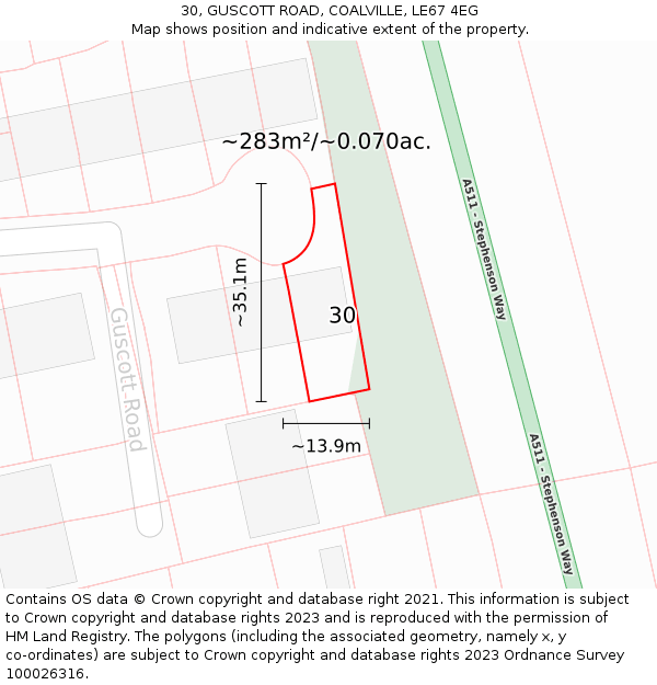 30, GUSCOTT ROAD, COALVILLE, LE67 4EG: Plot and title map