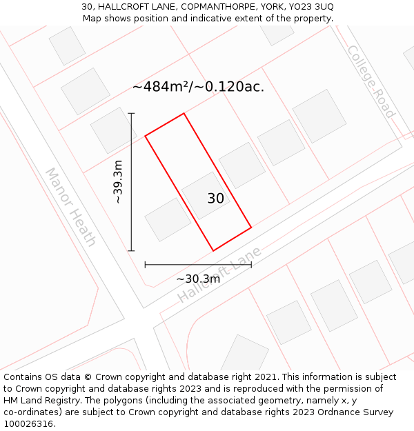 30, HALLCROFT LANE, COPMANTHORPE, YORK, YO23 3UQ: Plot and title map