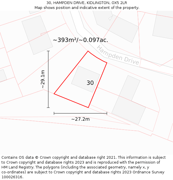 30, HAMPDEN DRIVE, KIDLINGTON, OX5 2LR: Plot and title map