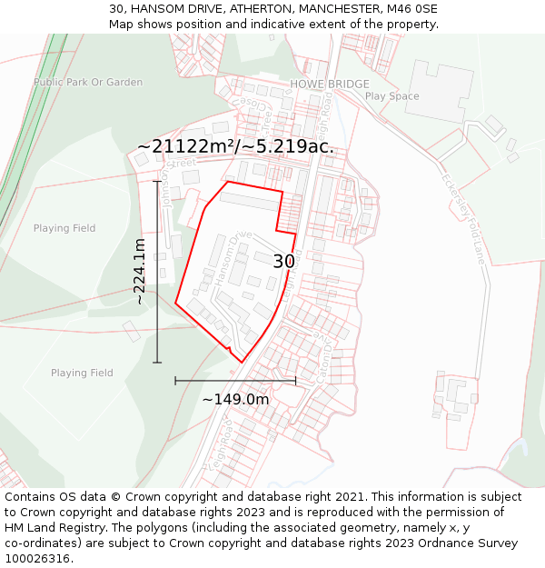 30, HANSOM DRIVE, ATHERTON, MANCHESTER, M46 0SE: Plot and title map