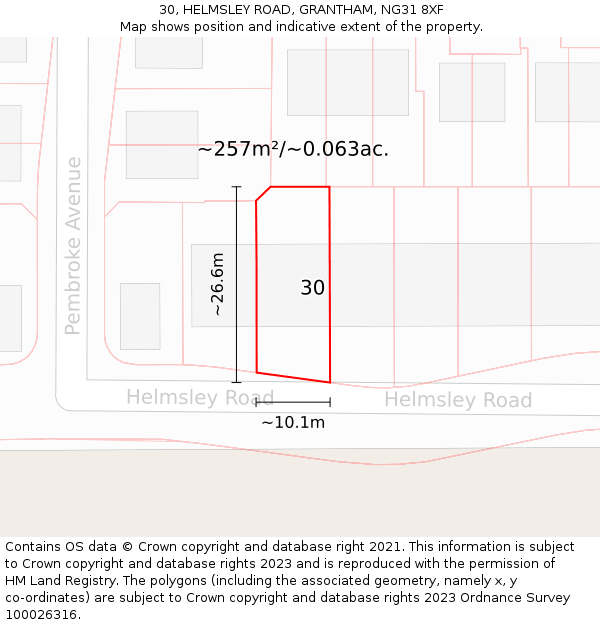 30, HELMSLEY ROAD, GRANTHAM, NG31 8XF: Plot and title map