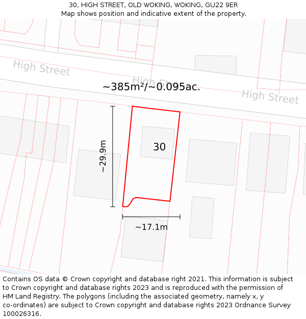 30, HIGH STREET, OLD WOKING, WOKING, GU22 9ER: Plot and title map