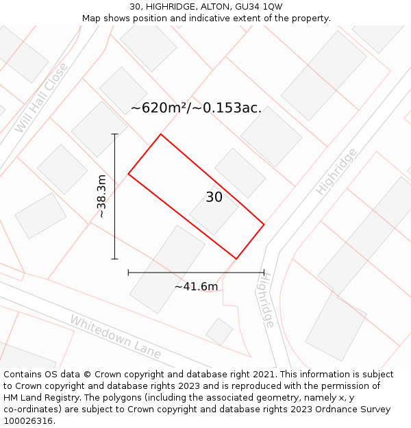 30, HIGHRIDGE, ALTON, GU34 1QW: Plot and title map