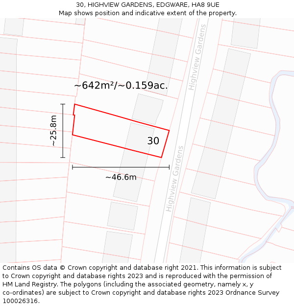 30, HIGHVIEW GARDENS, EDGWARE, HA8 9UE: Plot and title map