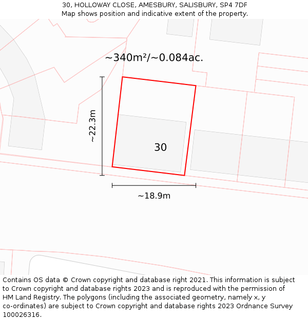 30, HOLLOWAY CLOSE, AMESBURY, SALISBURY, SP4 7DF: Plot and title map