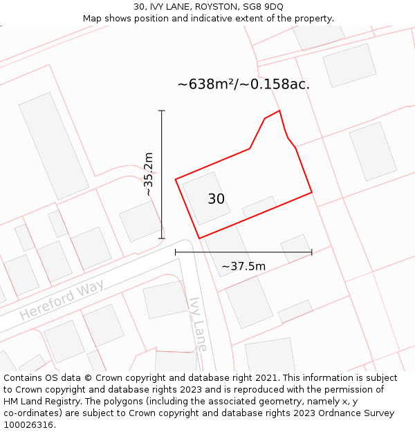 30, IVY LANE, ROYSTON, SG8 9DQ: Plot and title map