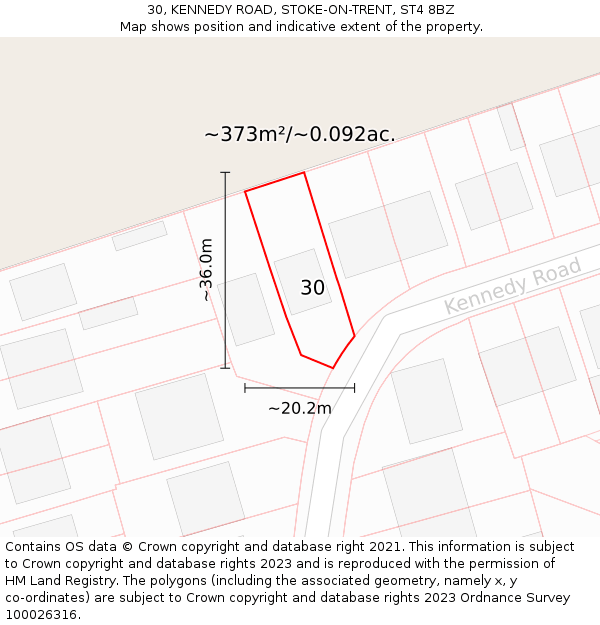 30, KENNEDY ROAD, STOKE-ON-TRENT, ST4 8BZ: Plot and title map