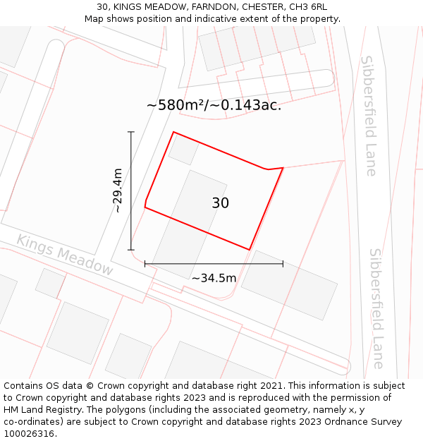 30, KINGS MEADOW, FARNDON, CHESTER, CH3 6RL: Plot and title map