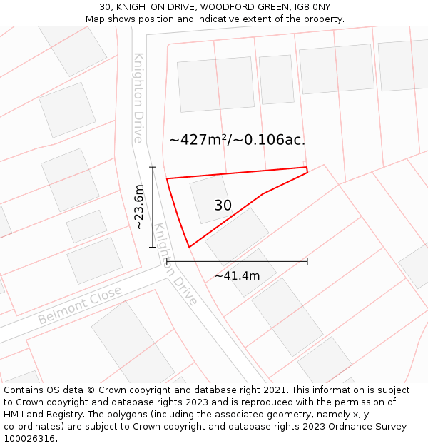 30, KNIGHTON DRIVE, WOODFORD GREEN, IG8 0NY: Plot and title map