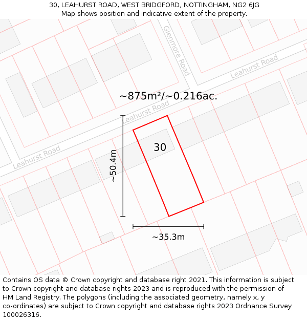 30, LEAHURST ROAD, WEST BRIDGFORD, NOTTINGHAM, NG2 6JG: Plot and title map