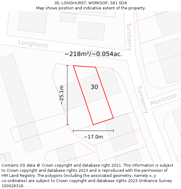 30, LONGHURST, WORKSOP, S81 0DA: Plot and title map