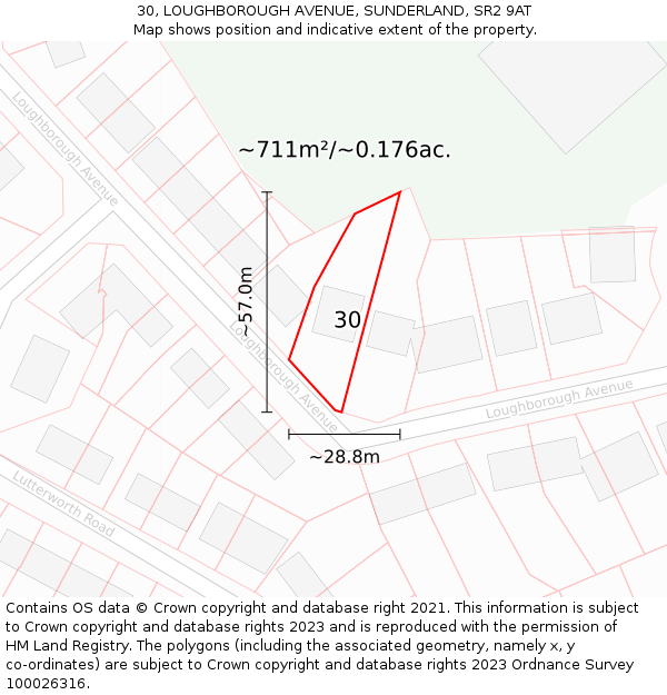 30, LOUGHBOROUGH AVENUE, SUNDERLAND, SR2 9AT: Plot and title map