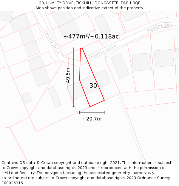 30, LUMLEY DRIVE, TICKHILL, DONCASTER, DN11 9QE: Plot and title map