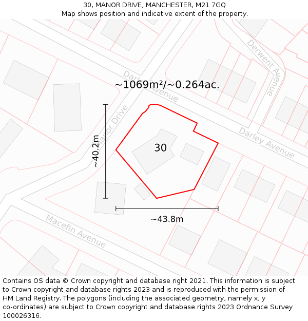 30, MANOR DRIVE, MANCHESTER, M21 7GQ: Plot and title map