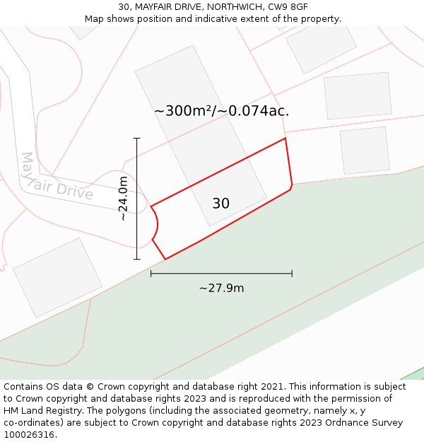 30, MAYFAIR DRIVE, NORTHWICH, CW9 8GF: Plot and title map