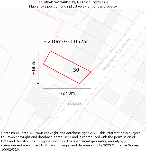 30, MEADOW GARDENS, HEANOR, DE75 7PH: Plot and title map