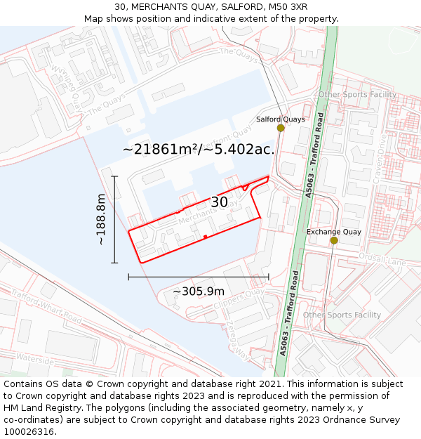 30, MERCHANTS QUAY, SALFORD, M50 3XR: Plot and title map