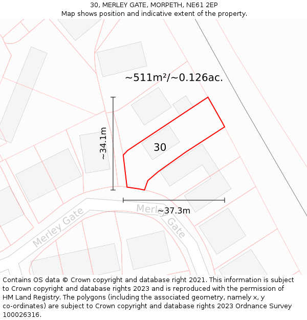 30, MERLEY GATE, MORPETH, NE61 2EP: Plot and title map