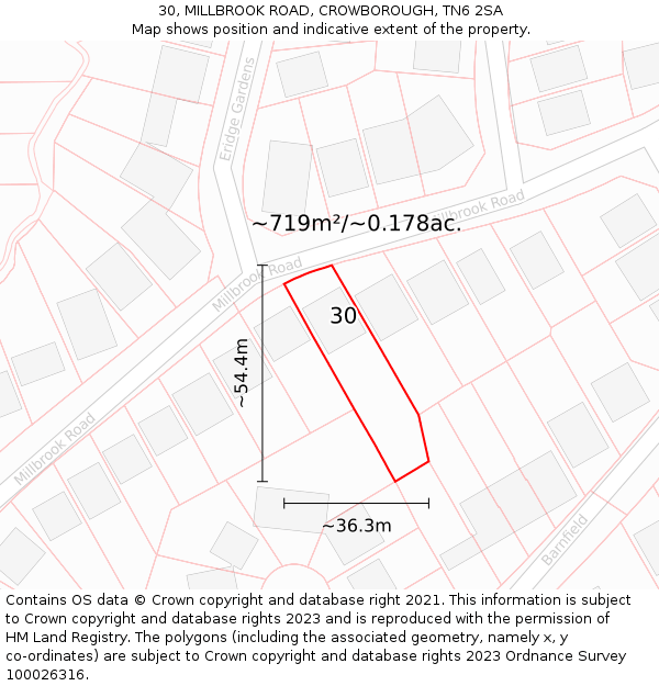 30, MILLBROOK ROAD, CROWBOROUGH, TN6 2SA: Plot and title map