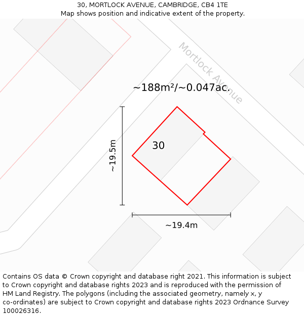 30, MORTLOCK AVENUE, CAMBRIDGE, CB4 1TE: Plot and title map