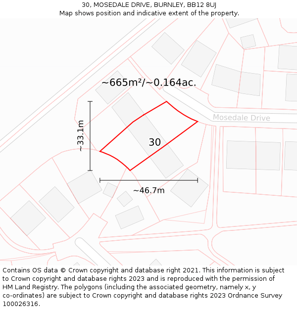 30, MOSEDALE DRIVE, BURNLEY, BB12 8UJ: Plot and title map